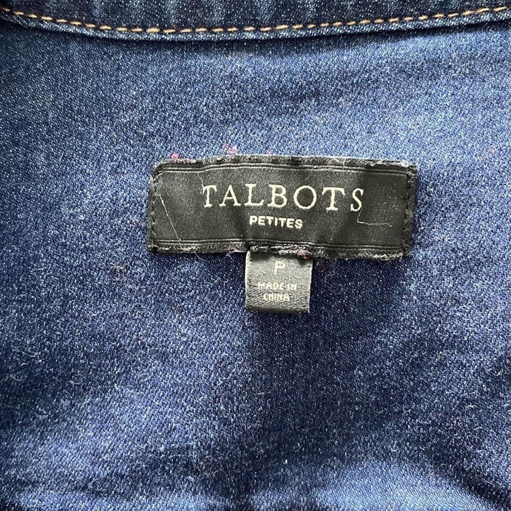 Talbots Jean denim jacket front pockets metal buttons banded bottom size P
C b - Picture 9 of 15